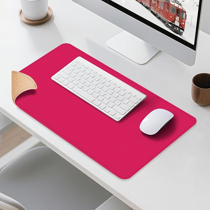 Leather Mouse Pad with Stitched Edge, Waterproof Gaming Mouse Mat for Computers, Laptop, Office & Home (Rose, 25"*13")