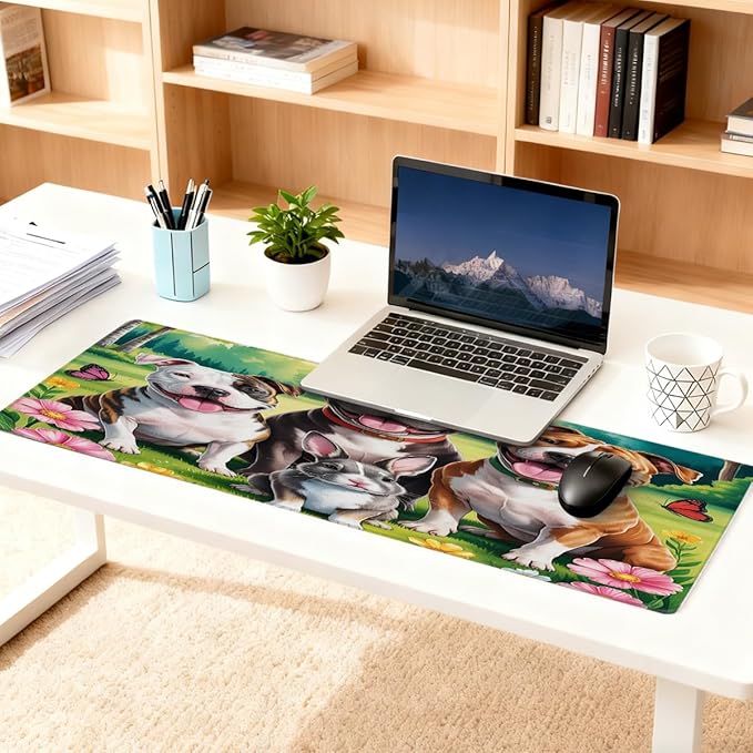 Large Mouse Pad Spring Animal Dog Non-Slip Rubber Long Gaming Desk Mat Big Computer Keyboard Mousepad Waterproof Protector Wristing Pad for Gaming Office Home Decorative 31.5 X 11.8 Inch
