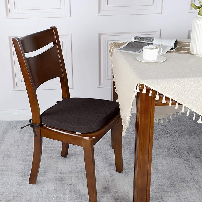 Shinnwa Dining Chair Cushions, Non Slip Kitchen Chair Pads with Ties, Indoor Seat Cushions, 15 x 15.5 inches, Dark Brown
