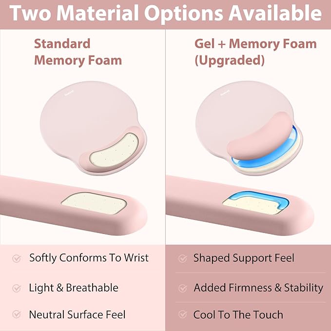 Sushret Mouse Pad and Keyboard Wrist Rest, 3-in-1 Gel Memory Foam Ergonomic Mouse Pad with Wrist Rest Set, Gaming Mousepad Arm Cushion Support for Computer Office Desk Accessories Cute Setup, Pink