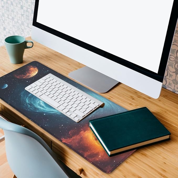 Galaxy Space Gaming Mouse Pad Black Hole Solar Extended Mousepad Waterproof Stitched Edges Rubber Base Non-Slip Deskmap Computer Keyboard Mat 31.5x11.8 Inch