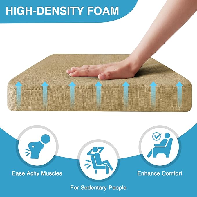 IASEAHK Chair Cushions for Dining Chairs Set of 6, Non Slip Kitchen Chair Pads, 17" x 16" x 2", Indoor Dining Chair Cushions with Ties, D-Shaped Seat Cushions for Kitchen Chairs, Khaki