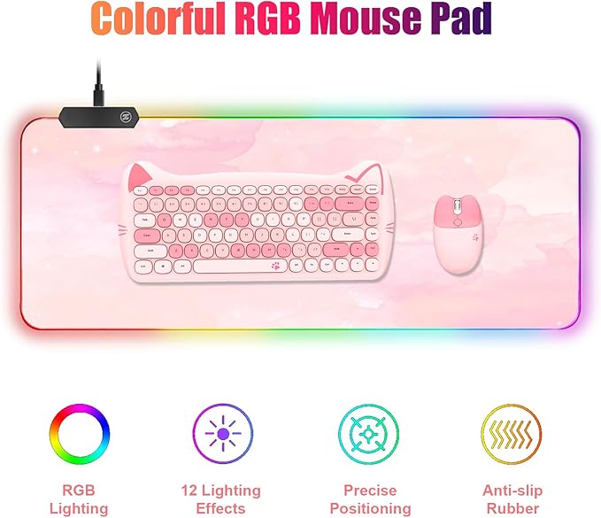 RGB Large Gaming Mouse Pad, Extended Mouse Pad with 12 Lighting Effects, Water Proof Mutispandex Surface, Non-Slip Rubber Base, 80x30 cm / 31.5×11.8 in (Pink Nebula)