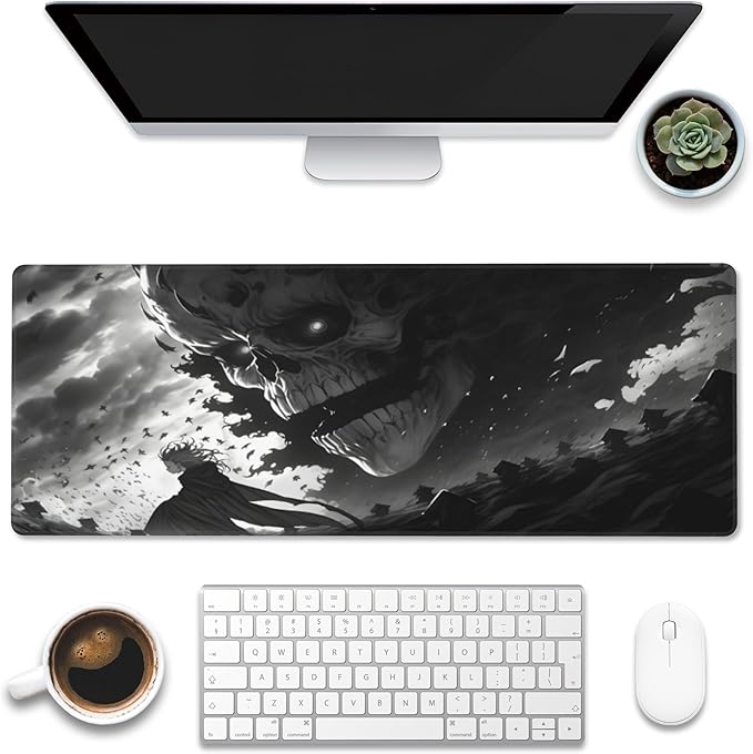 Desk Mat,Horror Anime Manga Large Gaming Mouse Pad for Desk XL,Anime Scene Desk Pad,Extended Big Computer Keyboard Mouse Pad with Non-Slip Base and Stitched Edge 31.5"x11.8"