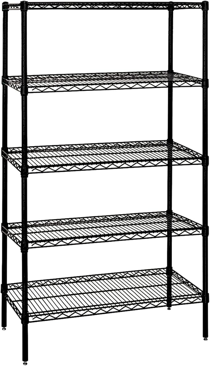 Quantum Storage Systems WR86-1842BK-5 Wire Shelving Starter Kit, 42" W x 18" D x 86" H, 600 lbs Capacity, Carbon Steel, Epoxy Coated, Black, NSF