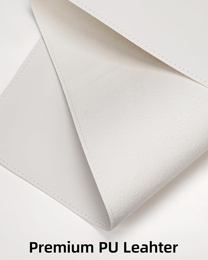 Large Desk Pad Mat - Waterproof Mouse Pad & Desk Protector, Non-Slip XL PU Leather Gaming Mat for Keyboard/Mouse, Stitched Edge with Ergonomic Support, 47"x17" (White)