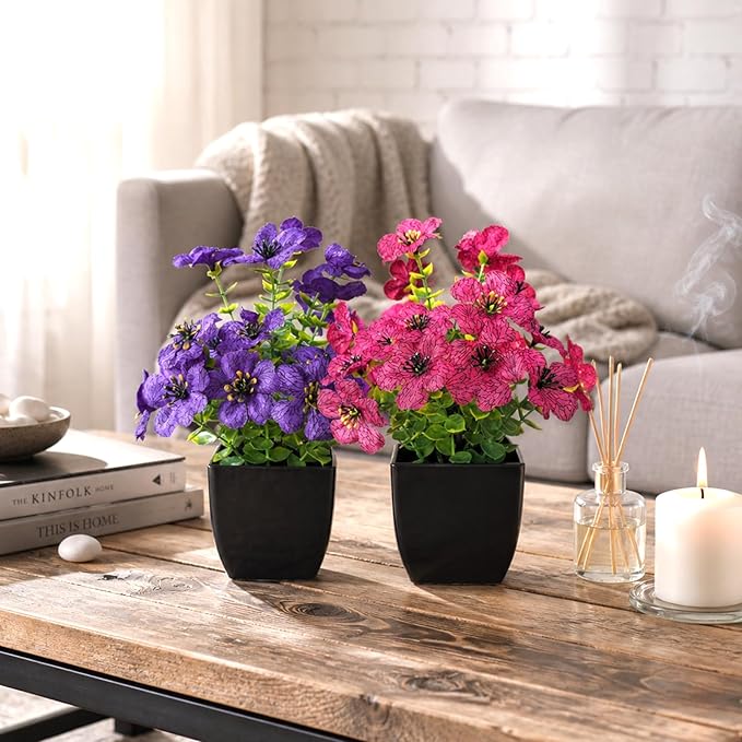 Small Fake Flowers in Pots, Cute Fake Flower Pot Decoration, Artificial Potted Flowers for Table Centerpiece, Spring Decor & Small Plant for Indoor Room