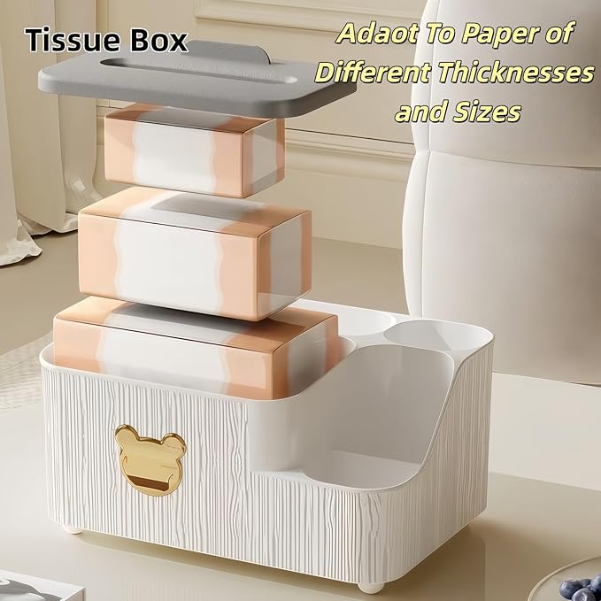 Multifunctional Tissue Box Cover with Storage,Square Tissue Box Holder and Remote Box,Modern Cube Tissue Cover Bedside Organizer for Nightstand End Table.(White)