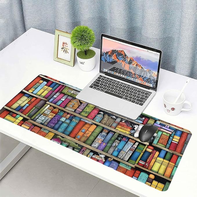 Book Lover's Desk Mat, Large PU Leather Desk Pad with Non-Slip Base, Literary Office Keyboard Mat Ideal Gift for Readers, Gaming & Home Work （31.5 * 15.75in）