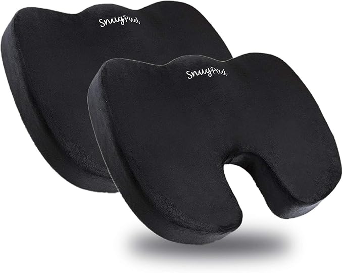 Memory Foam Seat Cushion,Non-Slip Orthopedic Memory Foam Coccyx Cushion Designed for Sciatica & Back,Hip and Tailbone Pain Relief,Fits Office Chair,Wheelchair,Car Seat Cushion.Black-2 Pack