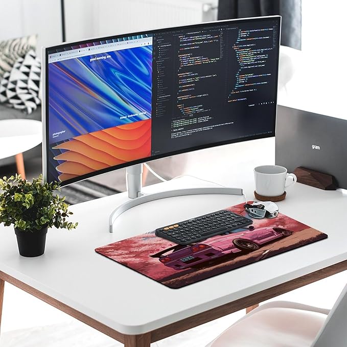 Car Large Mouse Pad Gaming Mousepad Japanese JDM Car R34 Pink Cherry Tree Anime Desk Mat for Keyboard and Mouse Mat Non-Slip Rubber Desk Pad 40X75cm, Style