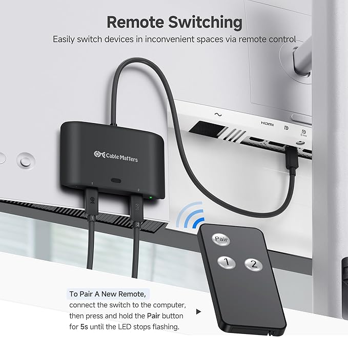 Cable Matters 20Gbps USB C KVM Switch for 2 Computers, Up to 8K@30Hz on Windows, 4K@60Hz on macOS, 140W PD, for Sharing a USB-C/Thunderbolt 4 Monitor or Dock (Not Work with Captive Cable Docks), Black