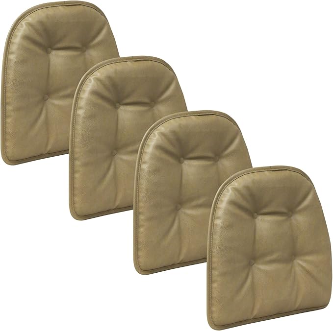 Klear Vu Omega Non-Slip Chair Cushions, Assembled in USA, U-Shaped Skid-Proof Seat Pads for Dining Room, Kitchen, Office, 15"x16", 4 Pack, Leather Taupe