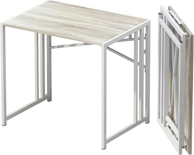 Lutown-Teen Small Folding Desk 32 inch, No Assembly Required Small Office Desk, Writing Gaming Computer Camping Desk, Beige