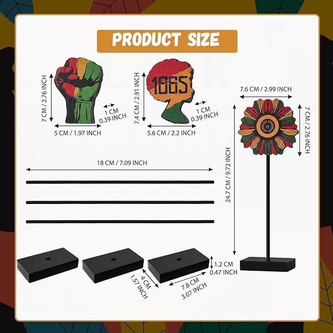 Smile Juneteenth 1865 Sunflower Wooden Tabletop Decor - Black Pride Desktop Signs - African American Home Office Shelf Decorations - Black History Month Gift