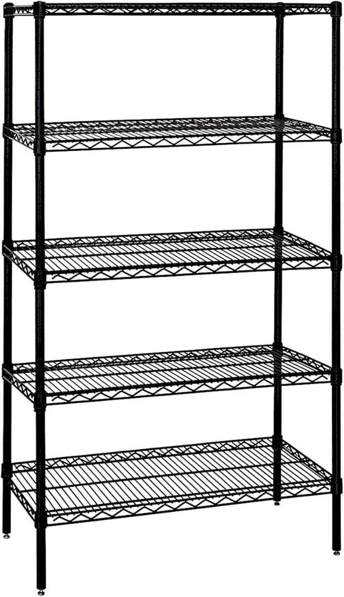 Quantum Storage Systems WR74-1460BK-5 Wire Shelving Starter Kit, 60" W x 14" D x 74" H, 600 lbs Capacity, Carbon Steel, Epoxy Coated, Black, NSF