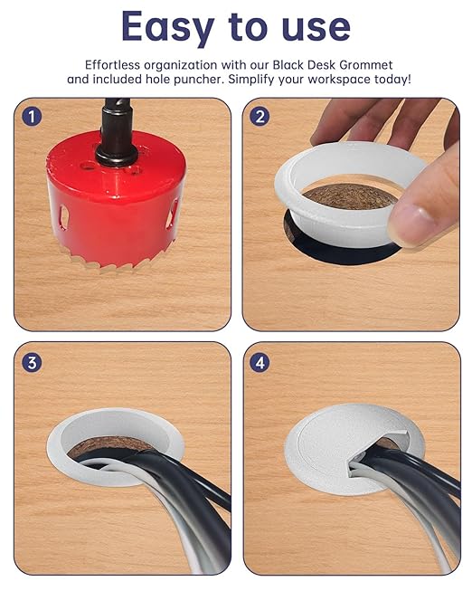 Desk Grommet 3-1/8 inch (80mm) 8 Pieces - White Desk Cable Grommet Desk Cable Hole Covers with Hole Saw for TV, Office, Wires Through Countertop and Home Table