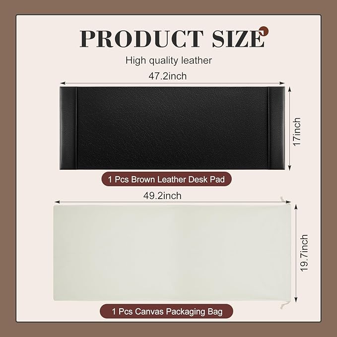 47.2 x 17 Inch Leather Desk Pad Protector with Side Rails, Executive Office Desk Mat for Home Workspace, Writing Surface, Mouse & Keyboard Pad, Elegant Gift for Men Dad Husband(Black)