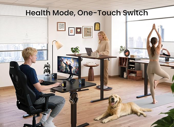 BANTI 63 × 28 Inches Standing Desk, Ergonomic, Electric Height Adjustable, Sit and Stand Up, Computer Desk with a Deeper Desktop, Black Frame/Rustic Brown Top