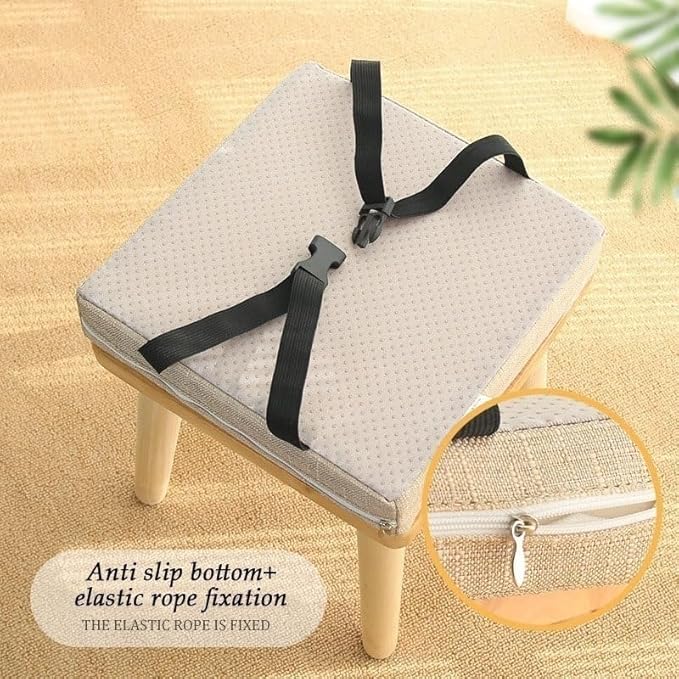 Gray Stool Cushion, 10"x10"x2", Seat Pads for Bar Stool, Dining Chairs, with Ties, Linen Breathable Square Cushion Non-Slip