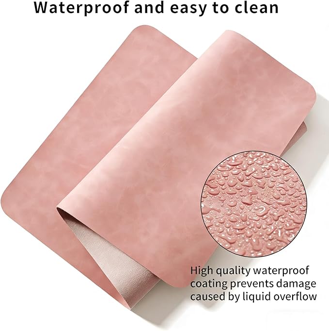 Distressed Leather Desk Mat - Non-Slip PU Leather Desk Pad Protector - Large Waterproof Mouse Pad Computer Keyboard Desk Mat Desk Accessories for Office & Home (Pink, 36"x 17")