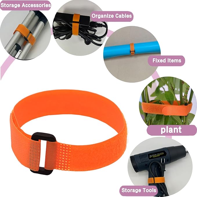 10 Pack (12 x 0.8 Inch) Reusable Fastening Cable Straps Orange Color,Adjustable Multi-Purpose Hook and Loop Straps Nylon Cable Ties for Wire Cable Management Home Office Garage Organization