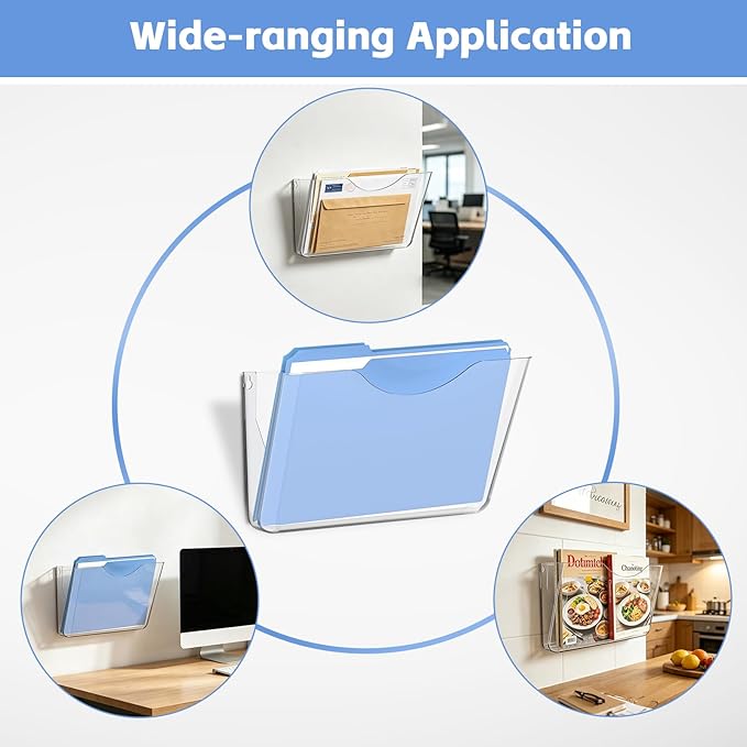 SUPEASY Clear Acrylic Wall File Organizer, One-Piece Wall Mount File Holder for Mail Magazines Letter Size Folders, Single Pocket for Office, Home or Classroom, 3 Pack Screws Not Included