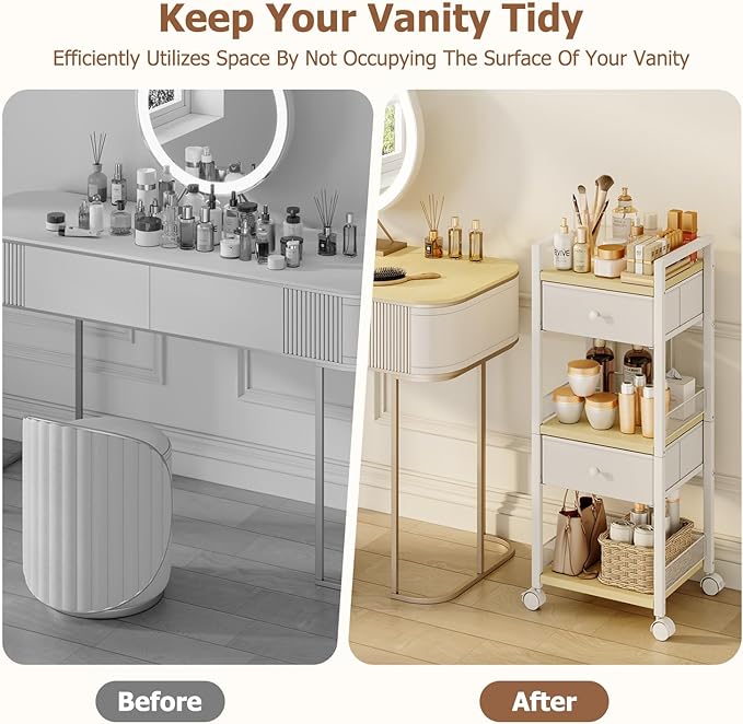 Flycity Rolling Makeup Organizer Cart, Floor Skincare Organizers Storage with Drawers, Vanity Makeup Cart with Wheels, Cosmetic Display Cases Holder for Skin Care Perfume Nail Polish Brush Hair Tool