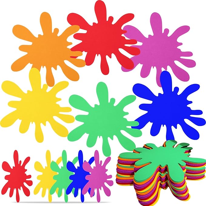 Tegeme 12 Pcs Large Paint Splatter Felt Art Colorful Mats, Rainbow Art Party Supplies Prop for Craft Wall Decal School Bulletin Board, Neon Paint Birthday Party Table Decoration (Classic,Rainbow)