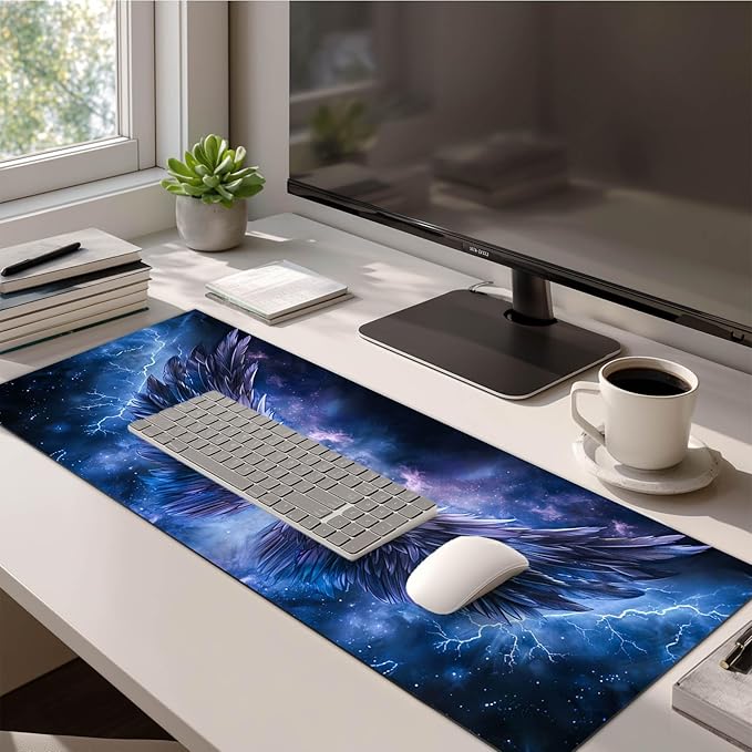 HOMETITUTE Mouse Pad Blue Wing Lightning XL Large Desk Mat 31.5 x 11.8 Inch Extended Gaming Mousepad Keyboard Mat Computer Desk Pad Waterproof Non Slip Office Mouse Pads for Desktop Accessories
