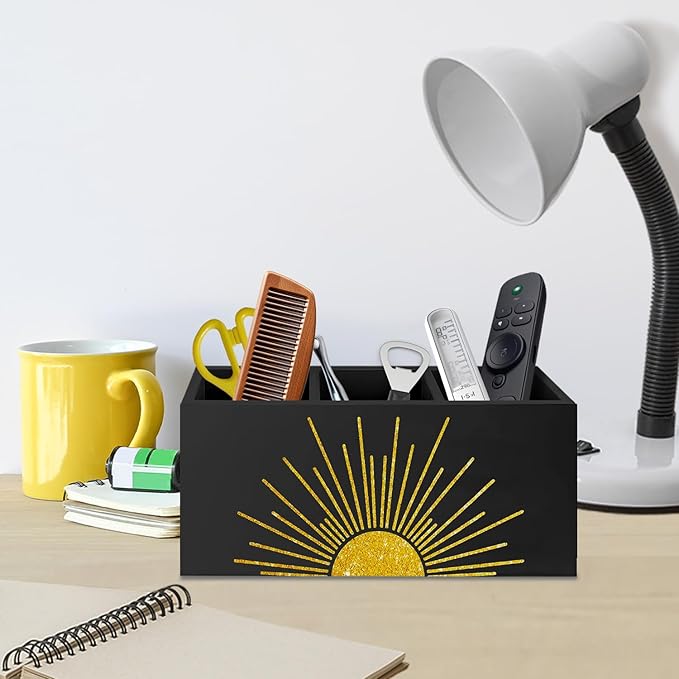 Boho Sunshine Pen Pencil Holder for Desk, Boho Office Decor, Gold Minimalist Sun Sunshine Sunrise Sunset Decorative Sign for Home Office Desk Tabletop Decor