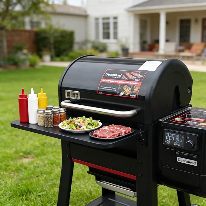 Utheer Folding Front Shelf for Weber Searwood 600 Pellet Grill, 23" x 12.5" Heavy-Duty Steel BBQ Prep Table, 60 LB Load, Space-Saving Front Grill Shelf, Weber Searwood 600 Accessories