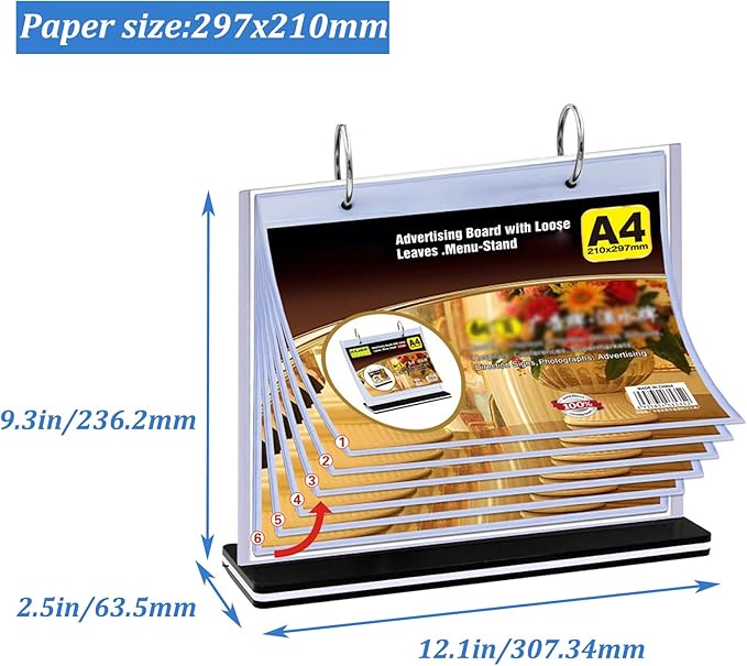 Multi-Page Flip Acrylic Display Stand - T-Shaped 8.5x11 Inches Menu/Photo/Drink/Advertisement Holder