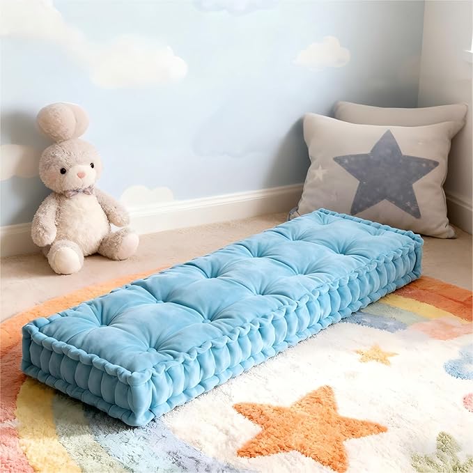 Detiblue Custom Bench Cushion - Tufted Bench Cushions for Indoor Furniture, French-Inspired Lace Trim Bay Window Cushion, Customizable Fabric/Color/Size/Shape
