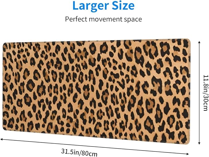 Leopard Skin Pattern Large Mouse Pad & Desk Mat Cheetah Print Extended Mousepad Non-Slip Rubber Base Laptop Computer Keyboard Pad for Gaming, Office & Home Decor, XL - 31.5" X 11.8"