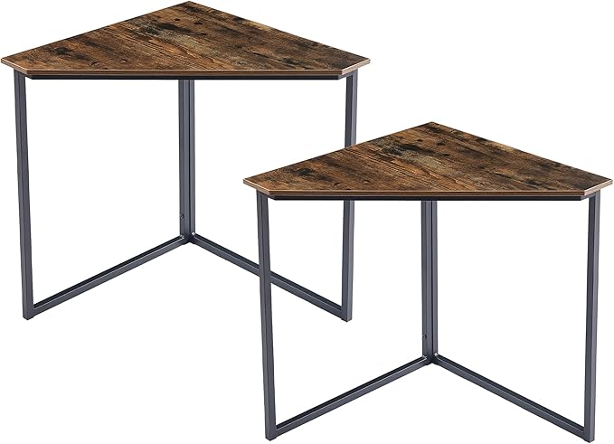 VECELO Ϲоrnеr Desk, Corner Tables for Living Room for Small Space Triangle Computer Desk with Steel Frame Ϲоrnеr Shelves with Metal Frame Ϲоrnеr Writing Desk for Workstation Set of 2 Brown 33.1"