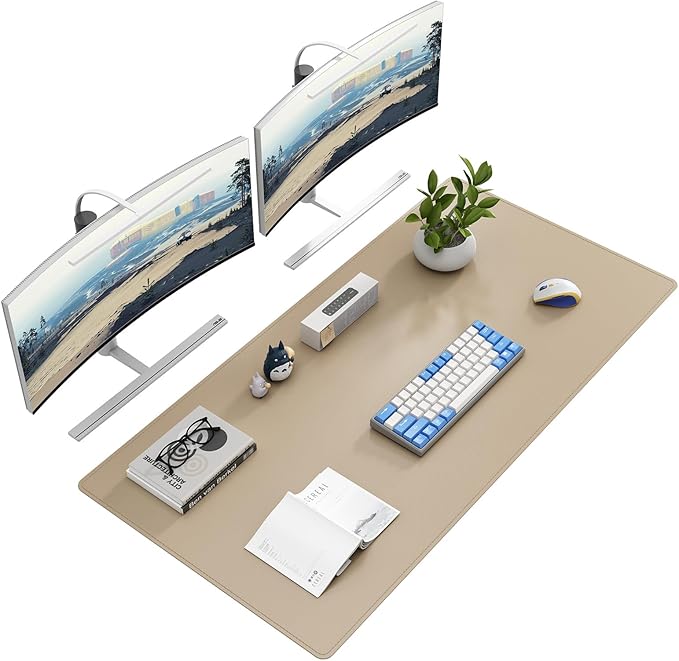DAWNTREES Desk Mat for Desktop,PU Leather Desk Pad Protector,Non Slip, Large Mouse Pad and Keyboard Mat, Waterproof Writing Pad for Office and Home (Beige,47.2''x23.6'')