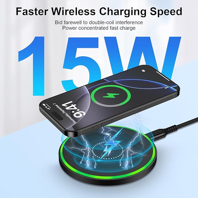 15W Wireless Charger Fast Charging Pad for Motorola Moto G Power 2025/razr+/G Stylus 5G 2025/Edge+, Android Wireless Charging Station with 18W Adapter for Samsung Galaxy S26 S25 Ultra S24 FE, Pixel 10