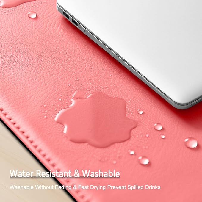 Dual Sided Leather Desk Mat - Waterproof Desk Pad - Ideal for Large Mouse Pad and Desk Mats on Top of Desks (Pink, 11"*8")