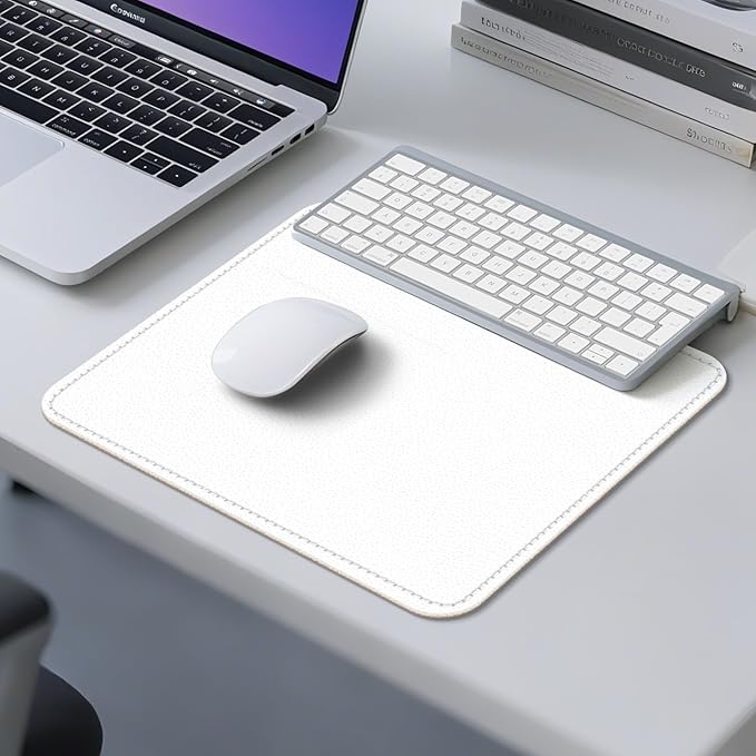 Leather Mouse Pad with Stitched Edge, Waterproof Gaming Mouse Mat for Computers, Laptop, Office & Home (White, 11"*8")