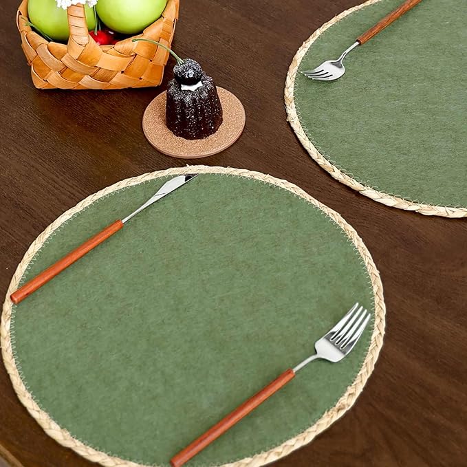 Noctiflorous 13 Inch Round Felt Placemats Set of 6 Heat Resistant Washable Non-Slip Table Place Mats for Kitchen Dining Table(Green, 6)