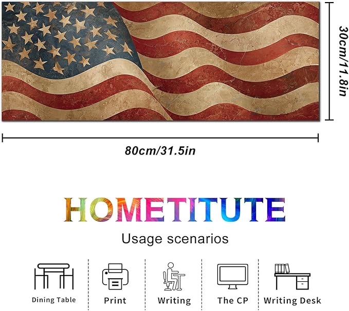 HOMETITUTE Mouse Pad XL Large Desk Mat 31.5 x 11.8 Inch American Flag Extended Keyboard Pad Non Slip Computer Mat Waterproof Gaming Mouse Pad Vintage Patriotic Mousepad for Office Home