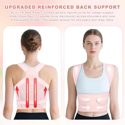 Back Brace Posture Corrector for Women and Men, Adjustable Shoulder Straightener Full Lumbar Support Belt, Upper and Lower Back Pain Relief, Scoliosis Hunchback Hump Thoracic Spine Corrector (Pink M)