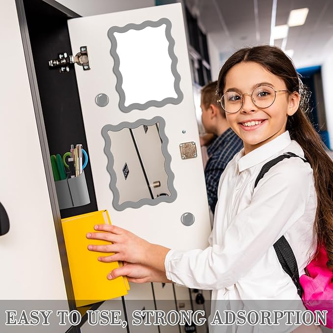 Jingmore Scalloped Magnetic Locker Accessories Kit Gray Back to School Essentials 6 Pieces Includes Whiteboard Mirror and Organizing Supplies Cute Locker Organizer Decoration for School