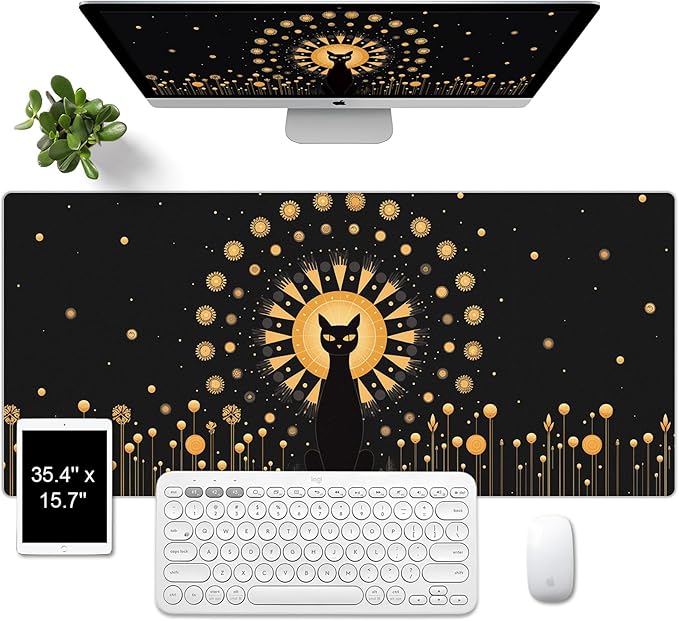 Large Desk Pad, PU Leather Computer Laptop Desk Mat, Waterproof Keyboard Desk Mat, Desk Blotter Pad, Non-Slip Laptop Desk Pad for Office/Home/Decor (Cat, 35.4" x 15.7")