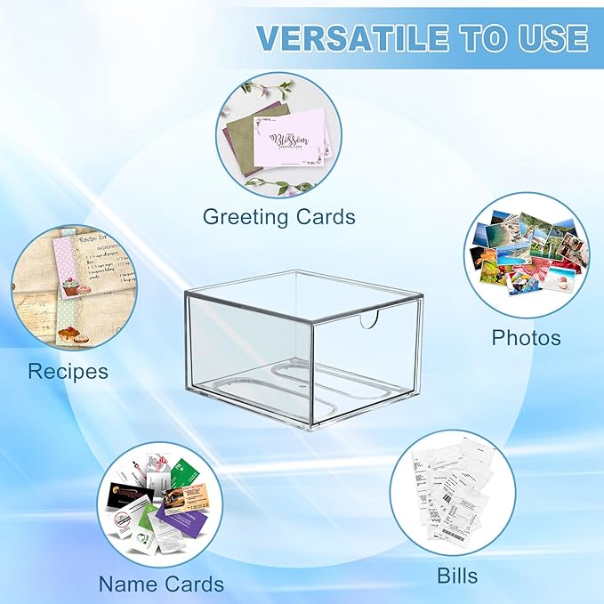 BTSKY Clear 3 x 5 Inch Index Card Storage Drawer Plastic Index Card Box for Office Desk Notecard Box Recipe Flashcards Holder, Recipe Notecard Storage Box Photo Holder Organizer, 2 Pack