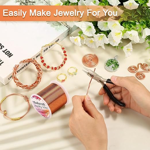 Premium 12 Gauge Copper Wire - 32.8ft Bendable Metal Craft Wire with 4-in-1 Pliers for Jewelry Making, Floral Design, Doll Making, and DIY Crafts Easy Wire Cutting, Shaping, and Wrapping