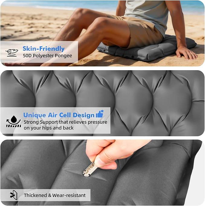 HiiPeak Inflatable Seat Cushion, Lightweight Stadium Seat Pad Camping Air Seat Cushion for Bleachers Backpacking Hiking Airplane Office Car Sports Events Concert