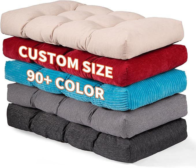Detiblue Custom Bench Cushion - Indoor/Outdoor Tufted Non-Slip Cushions, Piano Bench/Bay Window/Porch Swing Seat Cushions, Customizable Size/Fabric/Color/Non-Slip/Piping