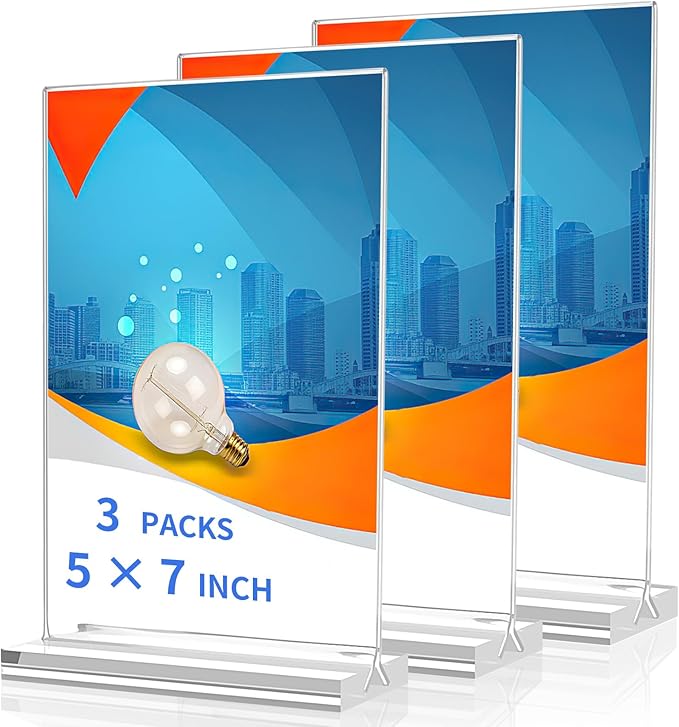 Svalor Acrylic Sign Holder 5x7，3 Pack Vertical Clear Display Stand，Double-sided Table Top Sign Holder，Acrylic Paper Display Stand Suitable For Office, Home, Show Fair, Restaurants, Stores, Hotels
